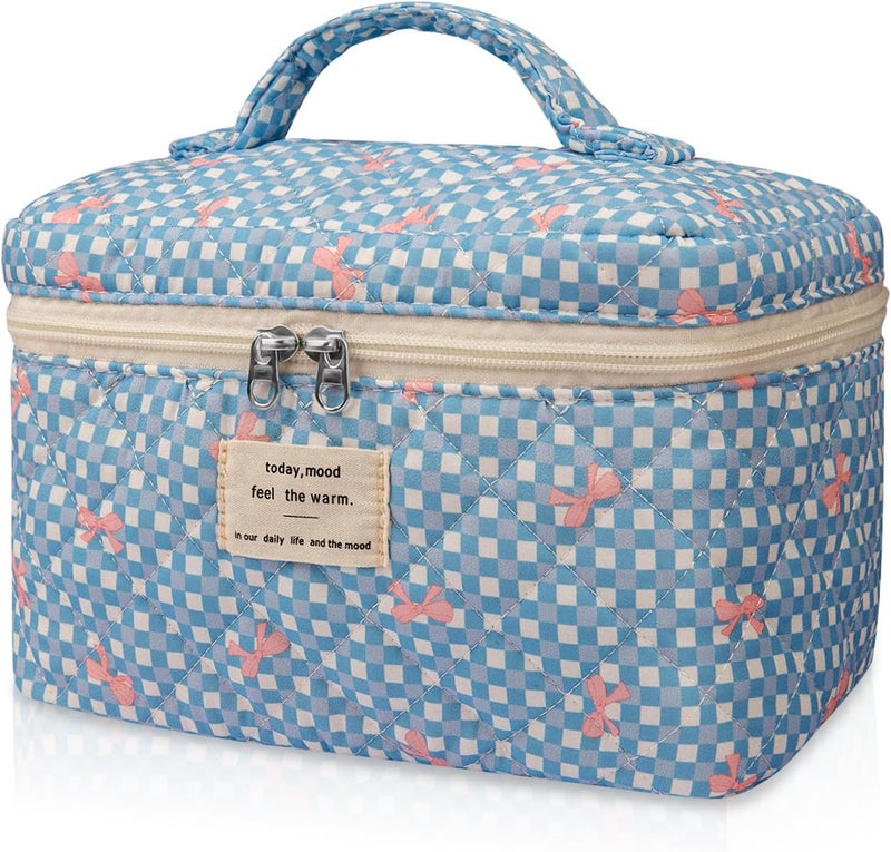 Gosect Large Makeup Bag, Cute Cosmetic Bag for Women Girls, Floral Coquette Aesthetic Toiletry Bag, Travel Make Up Organizer Bag (Blue Butterfly) - Image 1